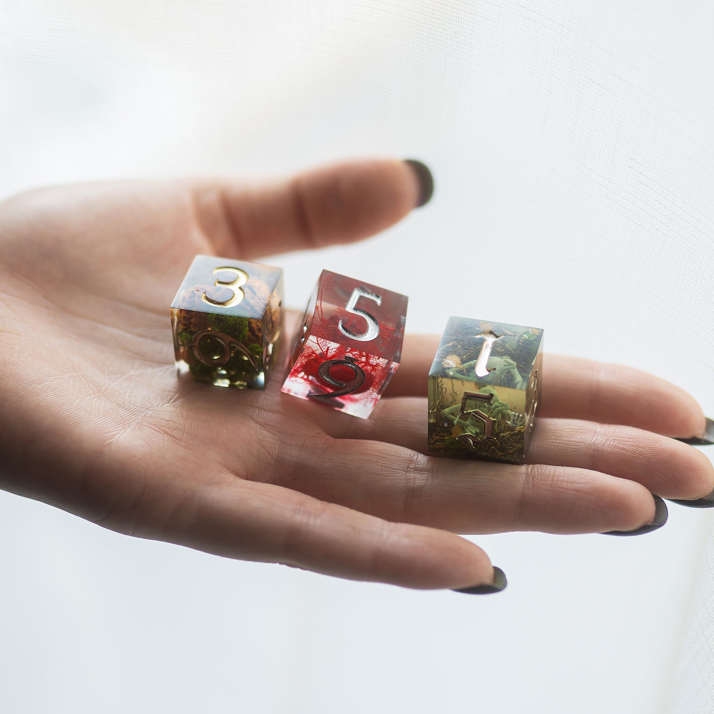 DnD, dice, larp, fantasy, dungeons and dragons, ttrpg, handmade, Vampire: The Masquerade, dark aesthetic, dice making, resin dice, dice goblin, handmade dice, custom dice