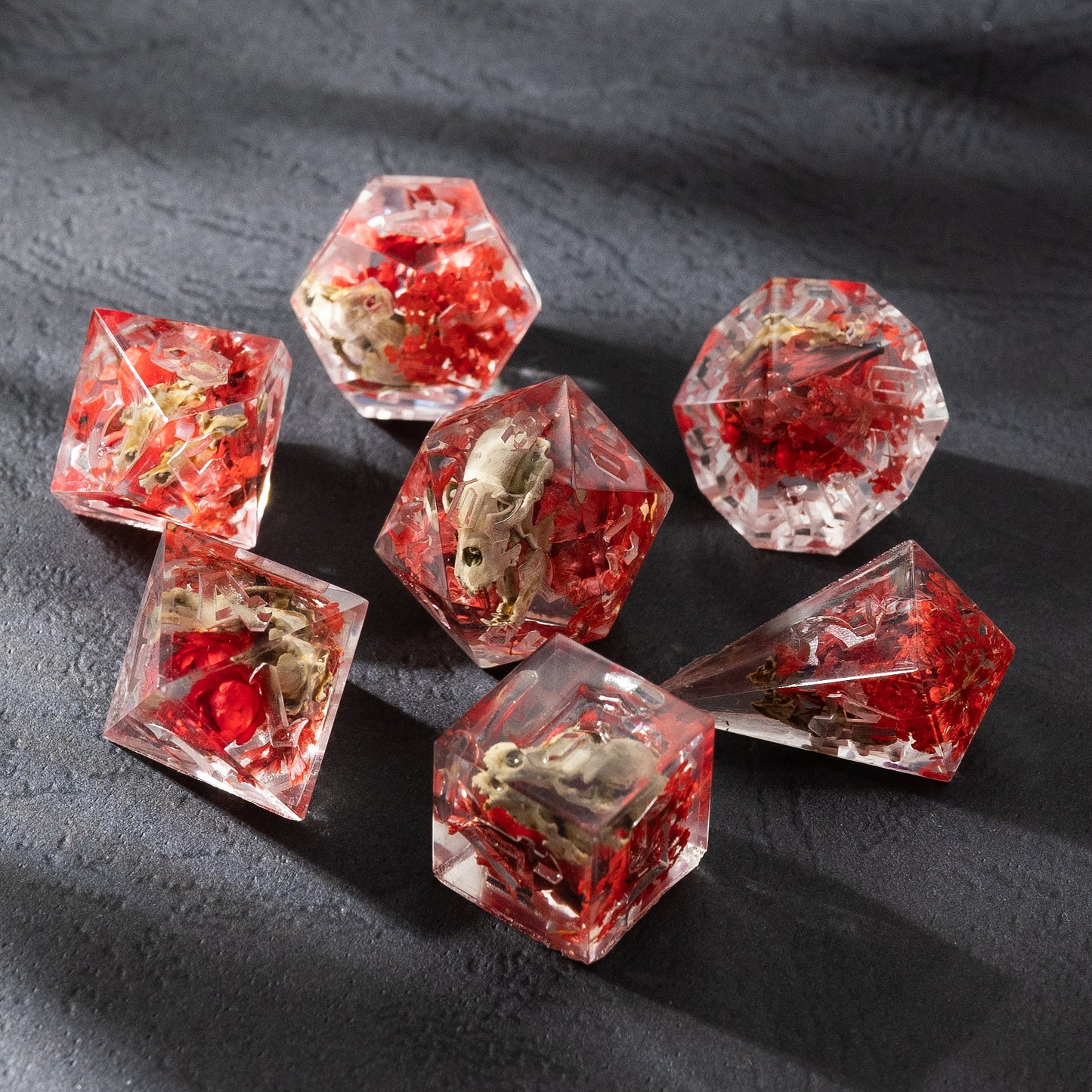 DnD, dice, larp, fantasy, dungeons and dragons, ttrpg, handmade, Vampire: The Masquerade, dark aesthetic, dice making, resin dice, dice goblin, handmade dice, custom dice