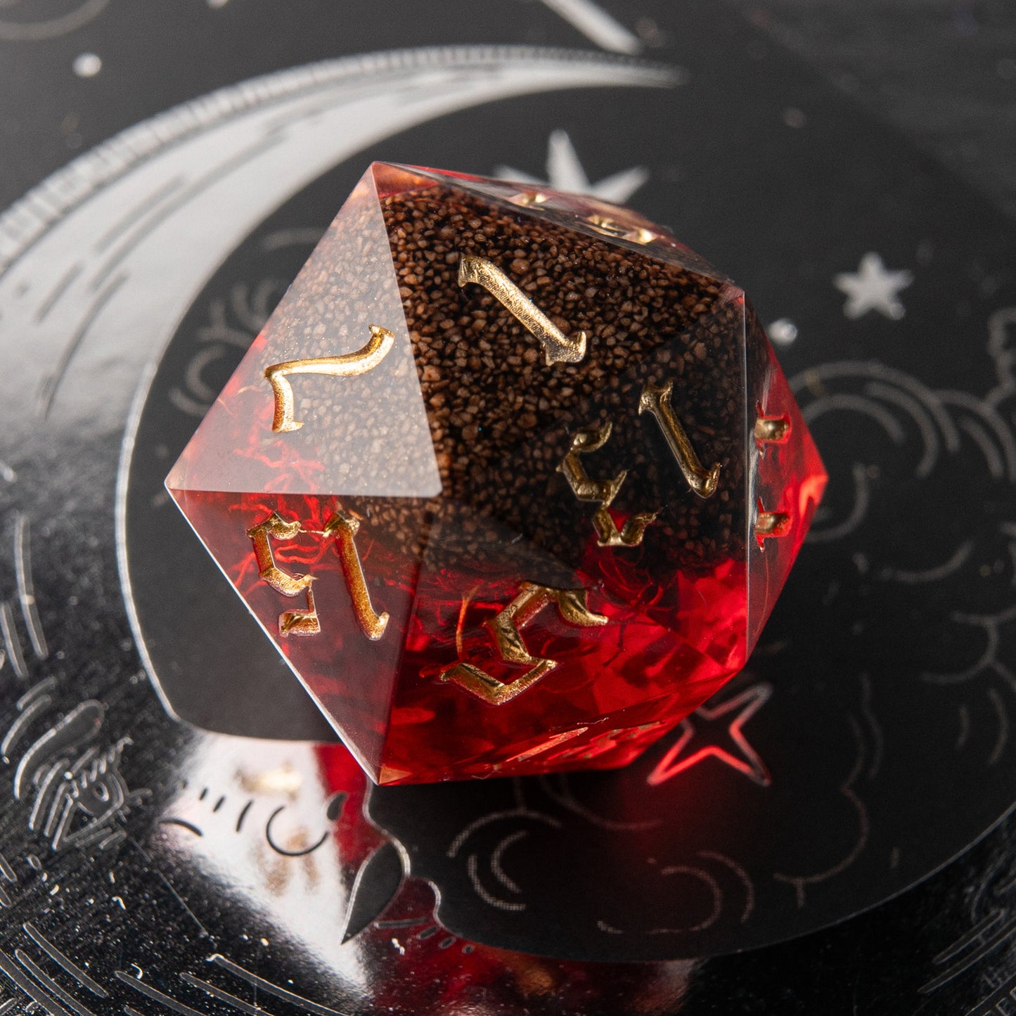 Drowned Relic resin dice – custom polyhedral D20 with diorama for tabletop RPG.
