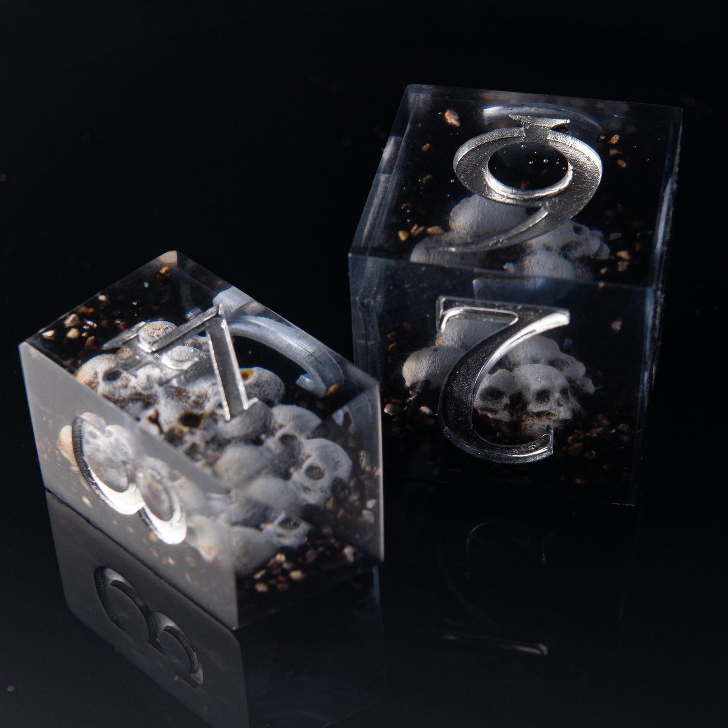 Custom dark fantasy resin dice – Prison of Souls set for tabletop RPG campaigns.