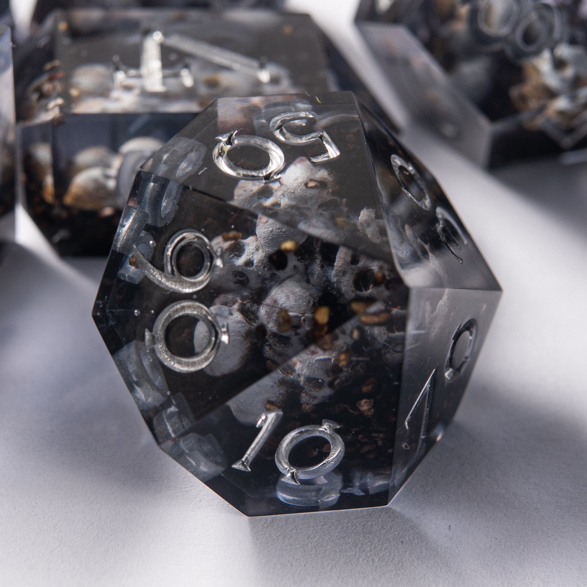 Dark fantasy dice set Prison of Souls – custom skull dice for D&D and TTRPG.