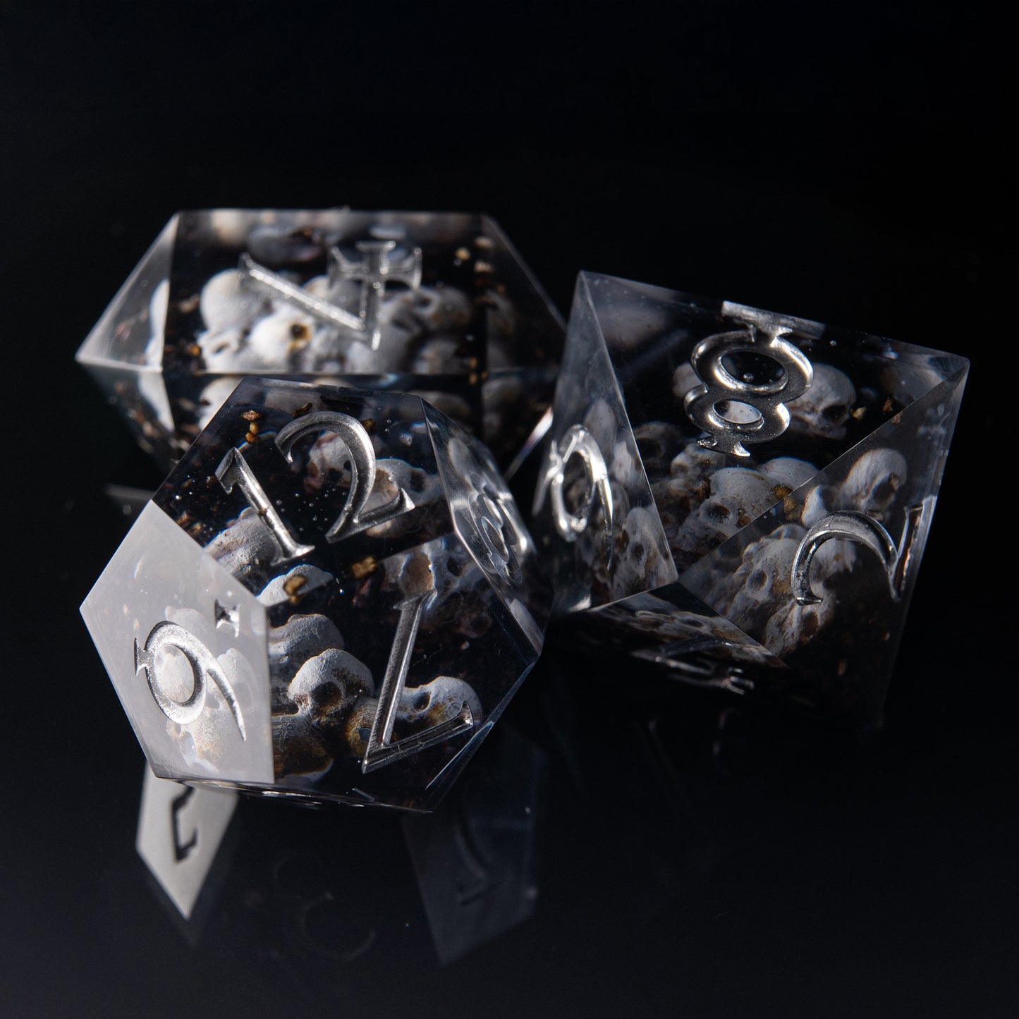 Handmade resin dice set Prison of Souls – skull dice for Dungeons & Dragons and tabletop RPGs.