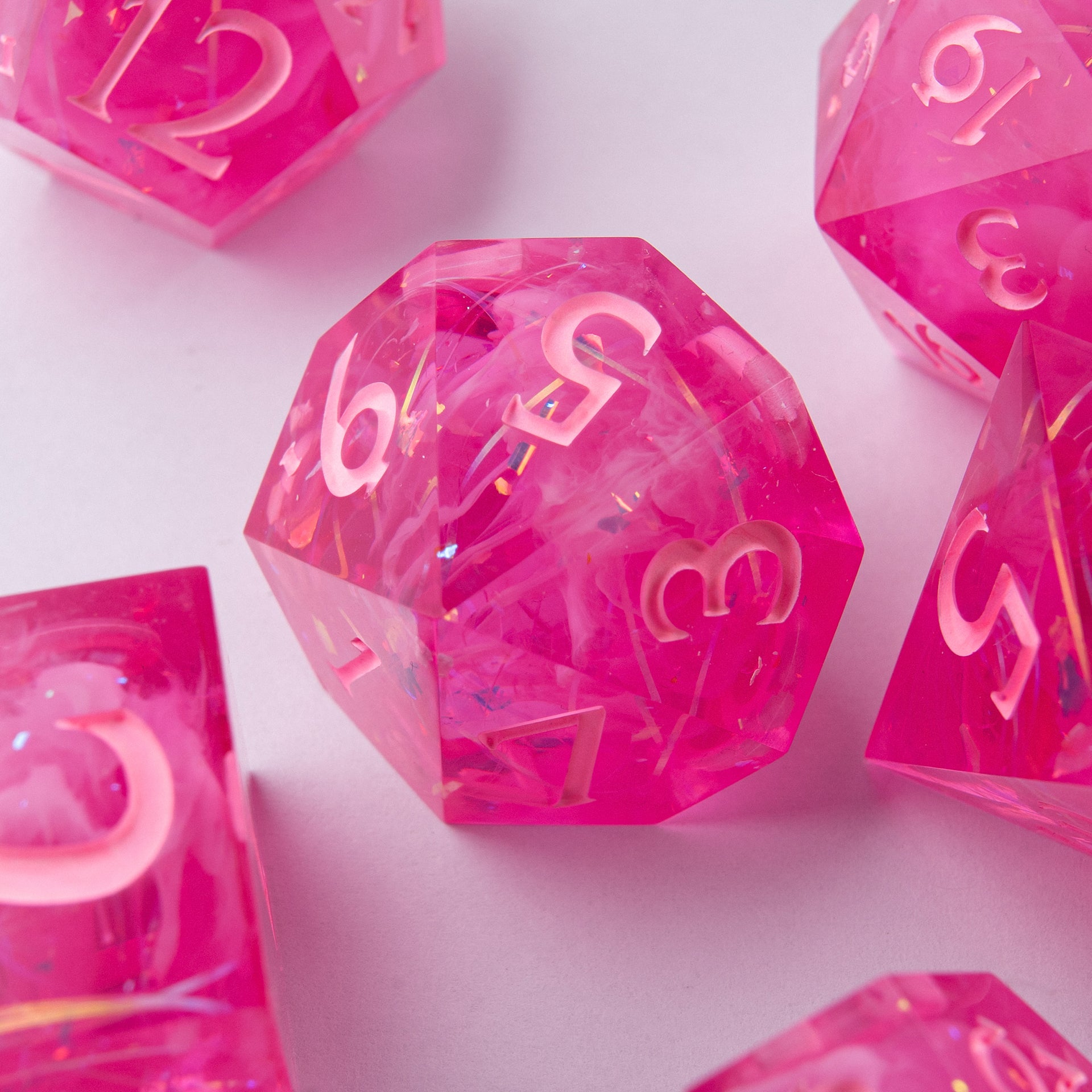Full Eternal Kiss dice set – artisan resin polyhedral dice for RPG players.