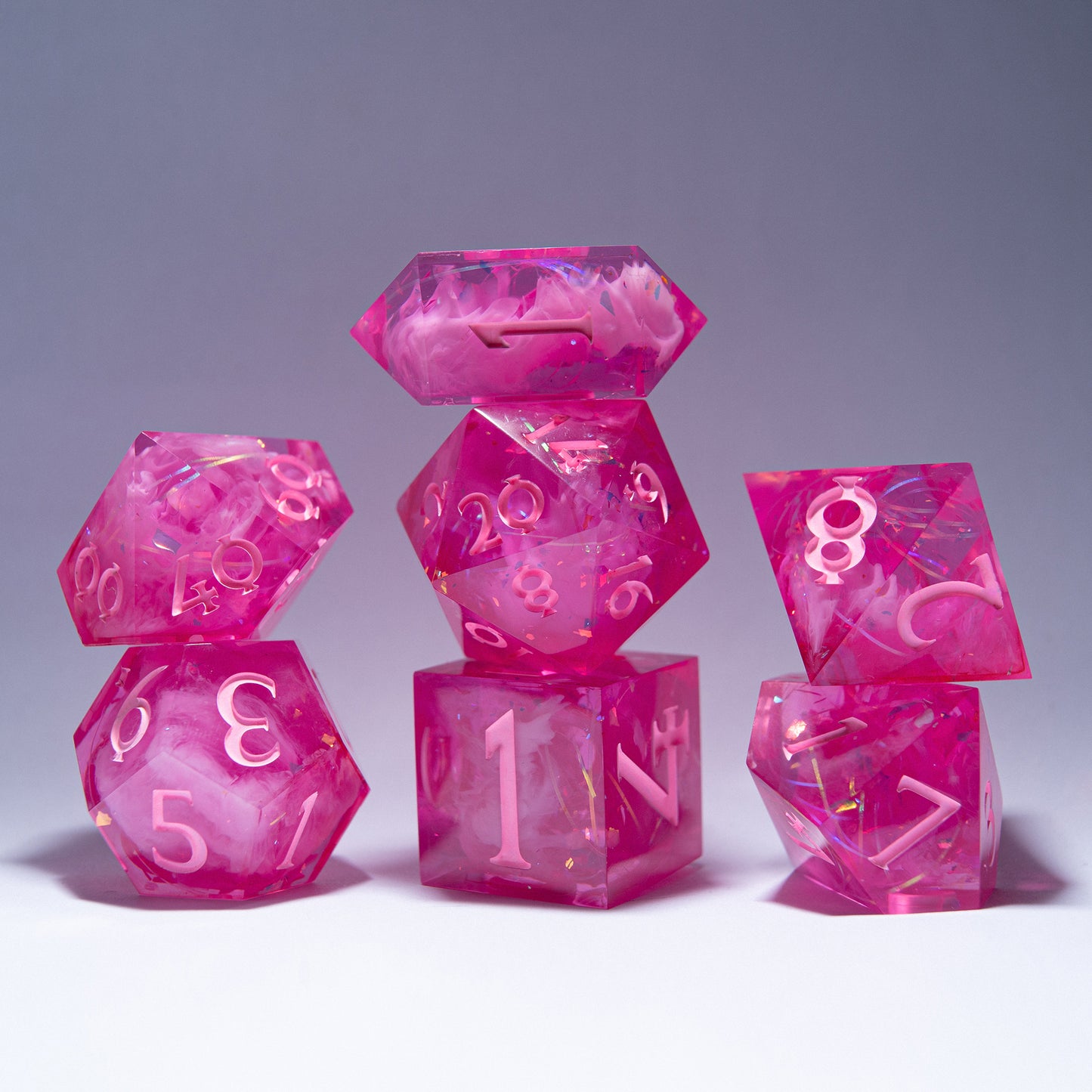 Eternal Kiss polyhedral dice set – custom resin dice for D&D and collectors.